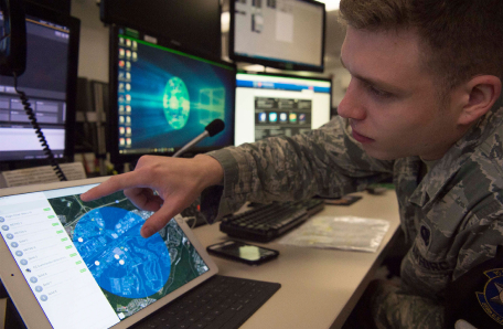 Soldier using a tablet interface